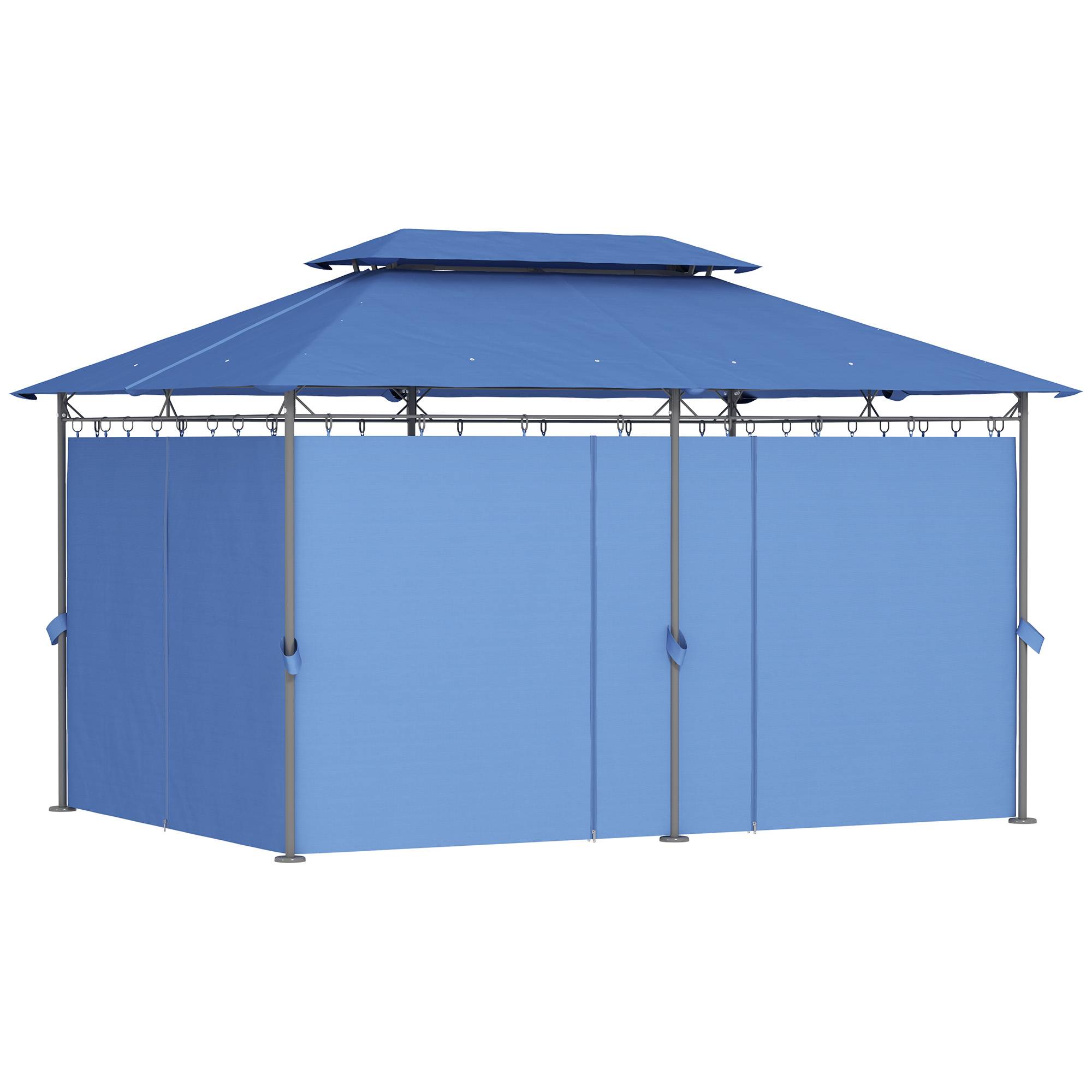 Outsunny - Tonnelle de jardin 3x4m avec 6 rideaux amovibles double toit pour patio terrasse festival bleu foncé - Outsunny - Image 4