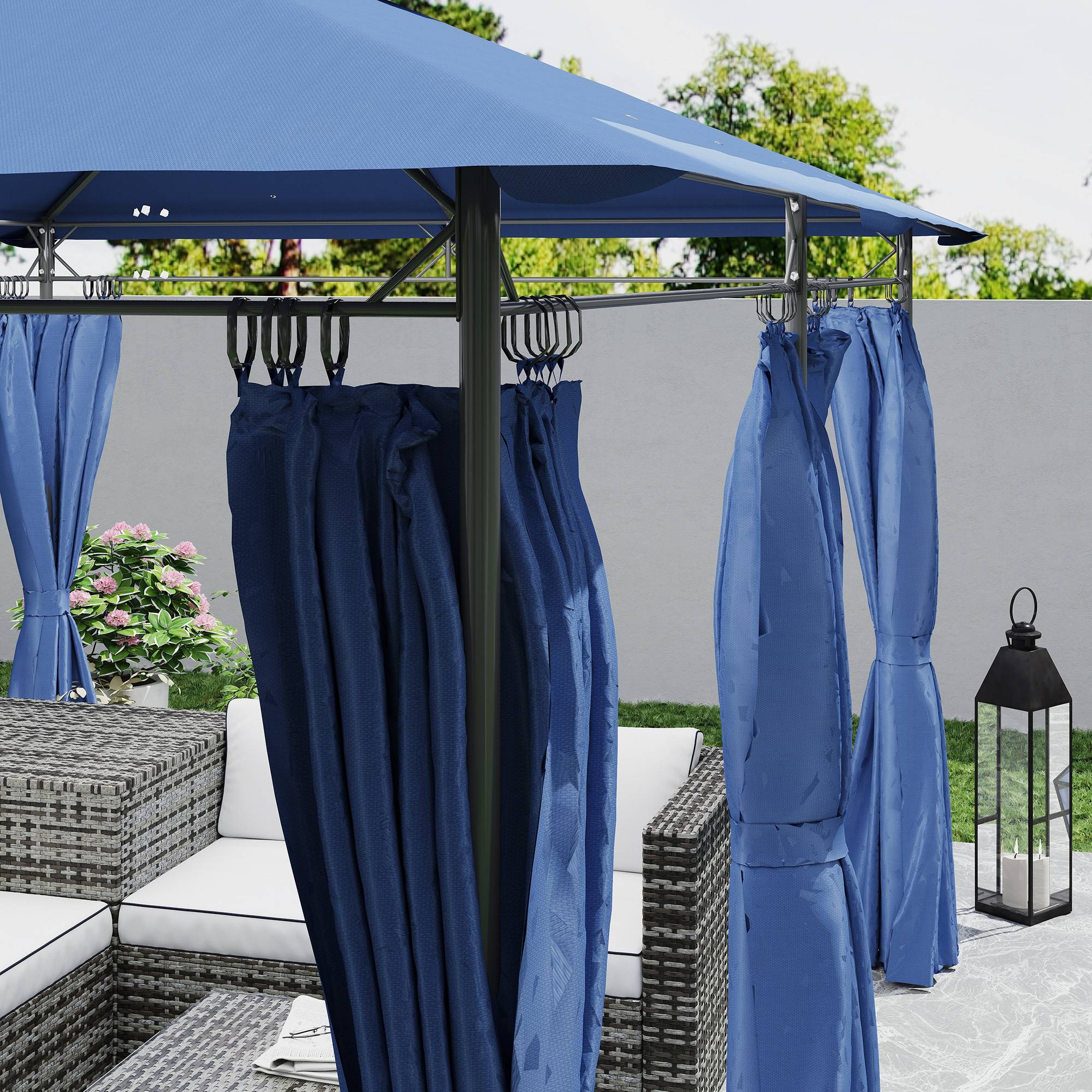 Outsunny - Tonnelle de jardin 3x4m avec 6 rideaux amovibles double toit pour patio terrasse festival bleu foncé - Outsunny - Image 9