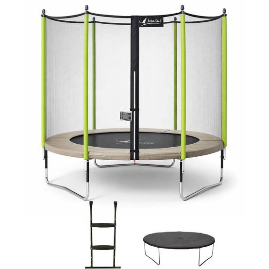 Kangui - Trampoline jardin Ø 250 cm + filet + échelle + bâche - JUMPI 250 - Taupe/Vert Kangui - Image 1