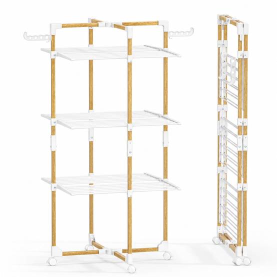 Vounot - Séchoir à linge tour pliable 99x69x135,5cm, Étendoir 3 niveaux grande capacité avec roulettes, 25m d’étendage, Blanc, VOUNOT® - Image 1
