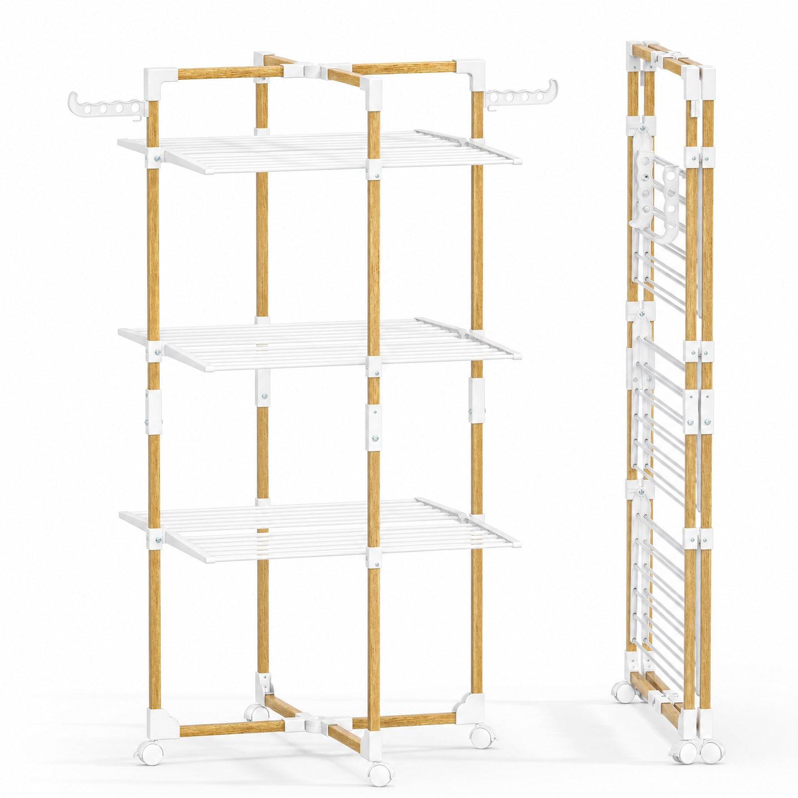 Vounot - Séchoir à linge tour pliable 99x69x135,5cm, Étendoir 3 niveaux grande capacité avec roulettes, 25m d’étendage, Blanc, VOUNOT®