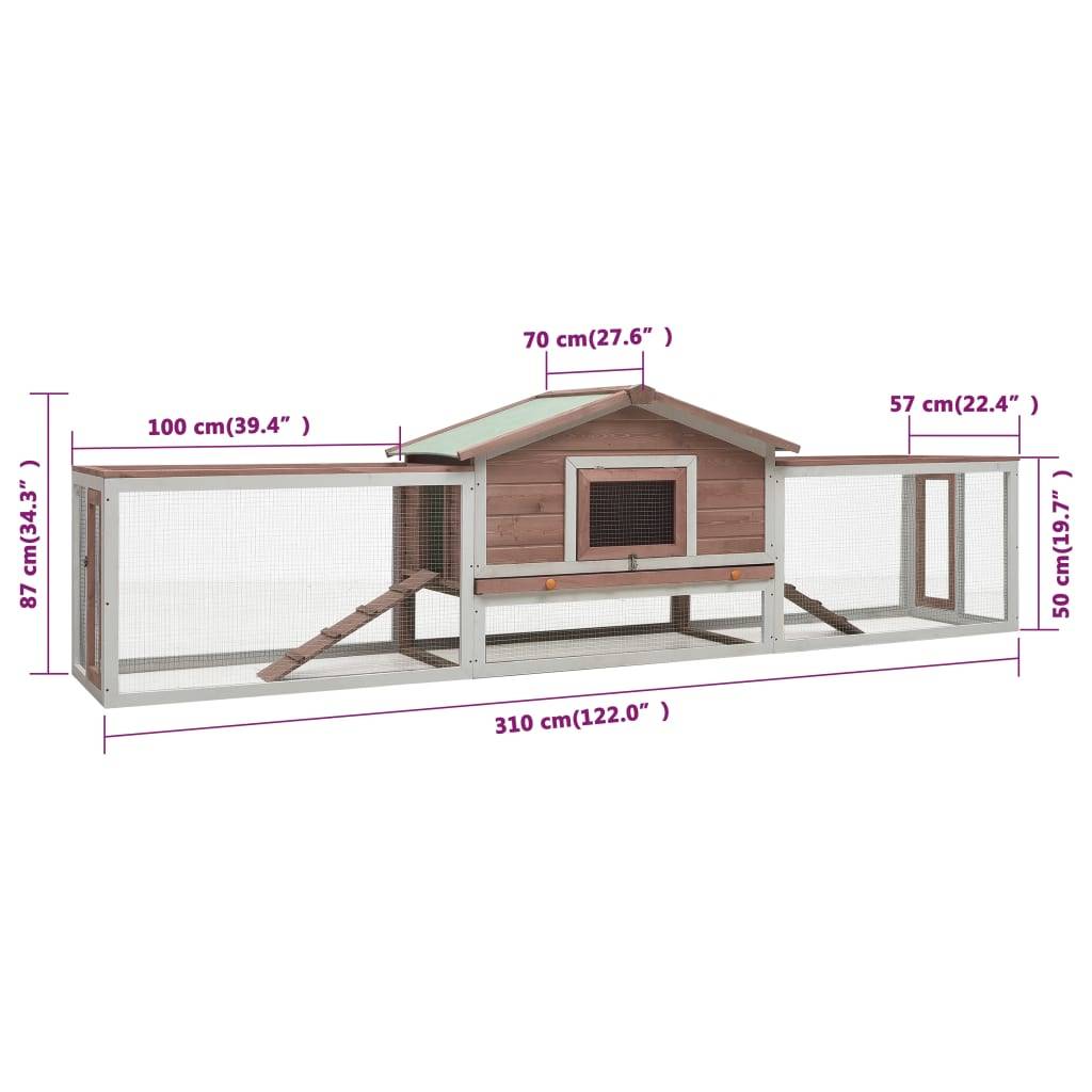 Vidaxl - Clapier Moka 310x70x87 cm Pin massif et sapin vidaXL 170859 - Imagen 3