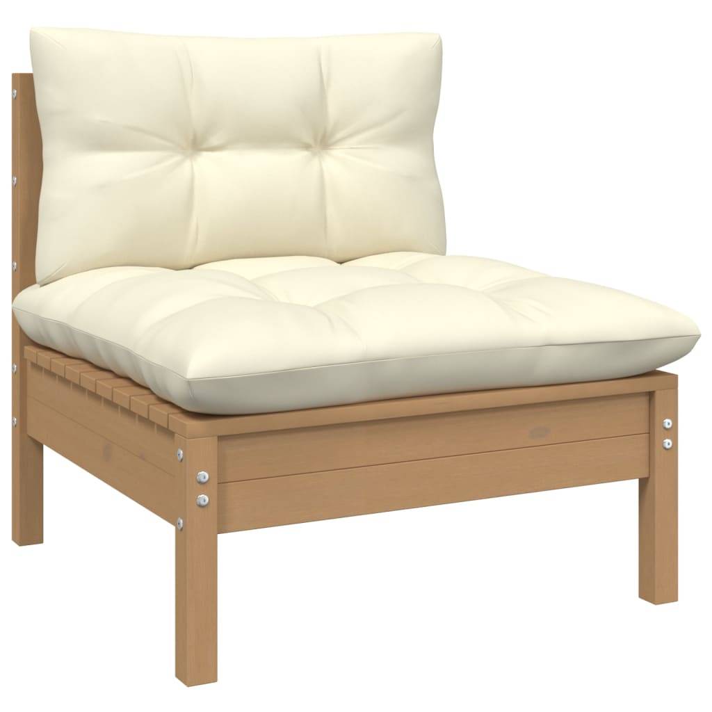 Helloshop26 - Salon de jardin meuble d'extérieur ensemble de mobilier 8 pièces avec coussins crème bois de pin - Imagen 2