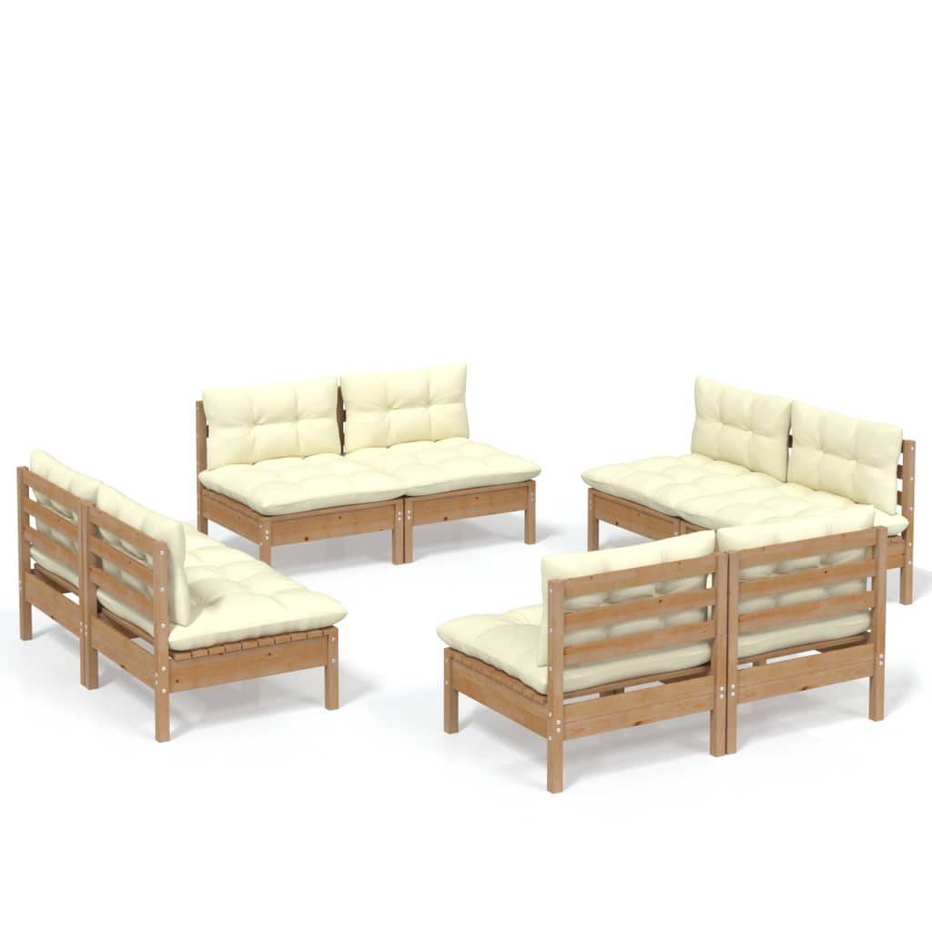 Helloshop26 - Salon de jardin meuble d'extérieur ensemble de mobilier 8 pièces avec coussins crème bois de pin - Imagen 1