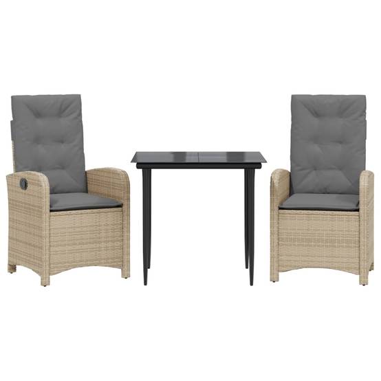 Salon de Jardin Repas 2 Personnes en Résine Tressée Beige, 2 Fauteuils Inclinables et Table Carrée – ComfortXL Outdoor Living - Image 2