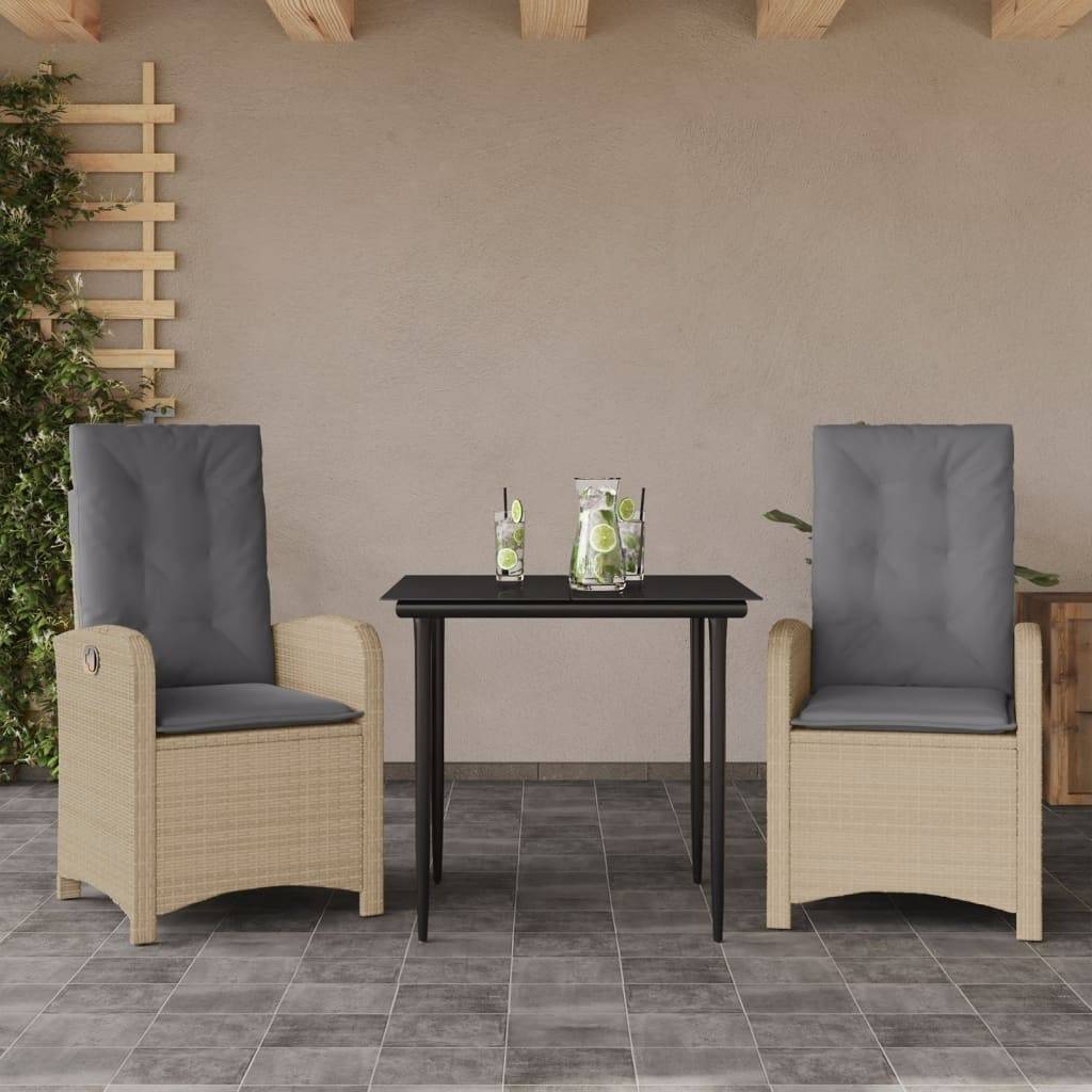 Salon de Jardin Repas 2 Personnes en Résine Tressée Beige, 2 Fauteuils Inclinables et Table Carrée – ComfortXL Outdoor Living - Image 1