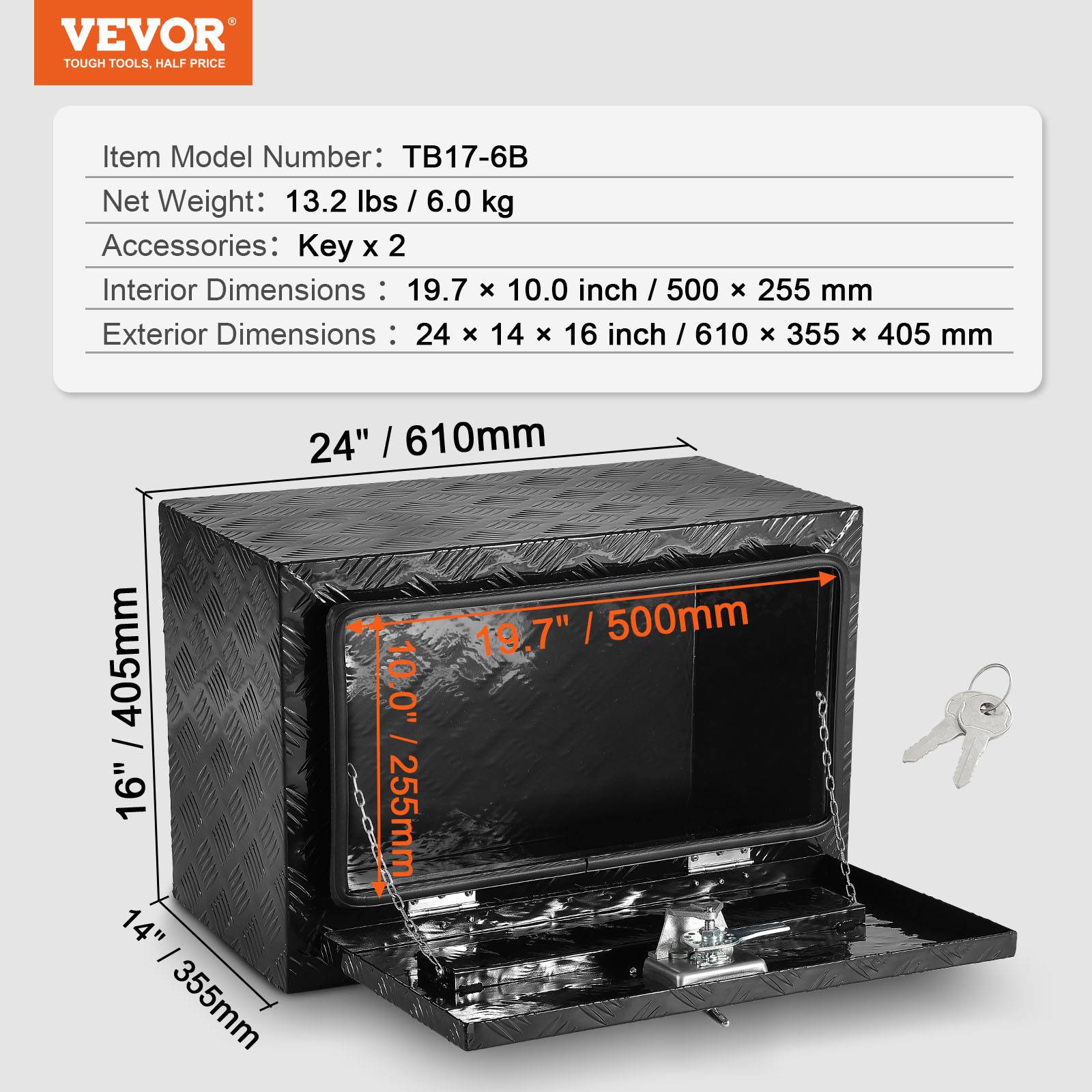 VEVOR Boîte outils camion 61x35,5x40,5 cm, alu, fixation sous-châssis, étanche. - Image 7