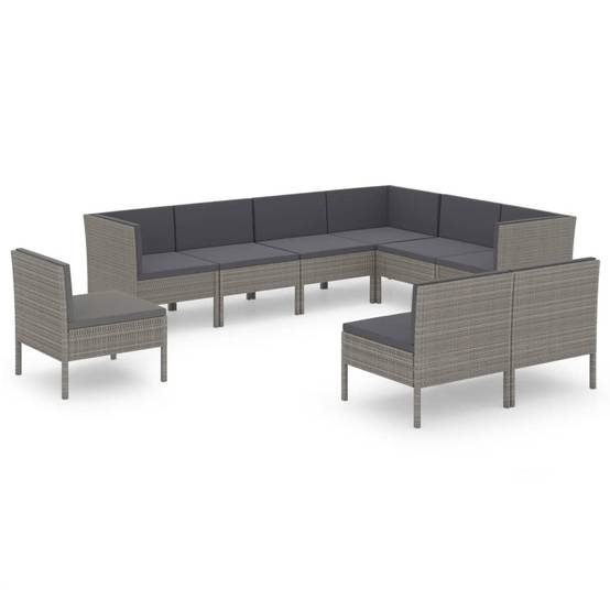 Helloshop26 - Salon de jardin meuble d'extérieur ensemble de mobilier 9 pièces avec coussins résine tressée gris - Imagen 1
