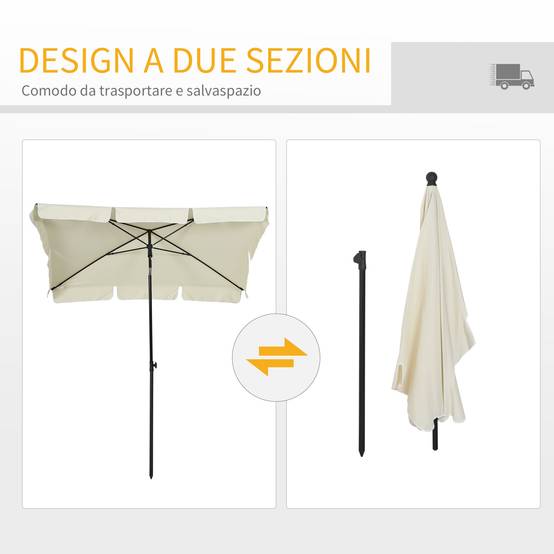 ComfortXL - Parasol Rectangulaire en Aluminium pour Balcon Tête Inclinable 2x1.3m Crème - ComfortXL Outdoor Living - Image 7