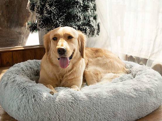 Lit en peluche pour chien doux 100 cm gris clair - Image 1