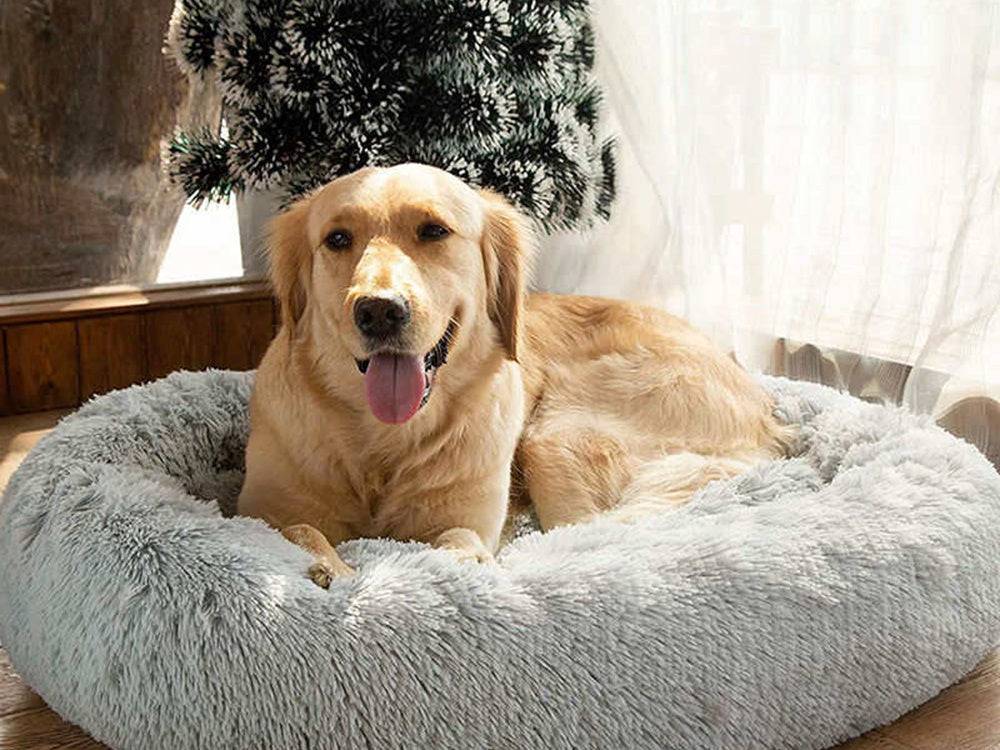 Lit en peluche pour chien doux 100 cm gris clair - Image 1
