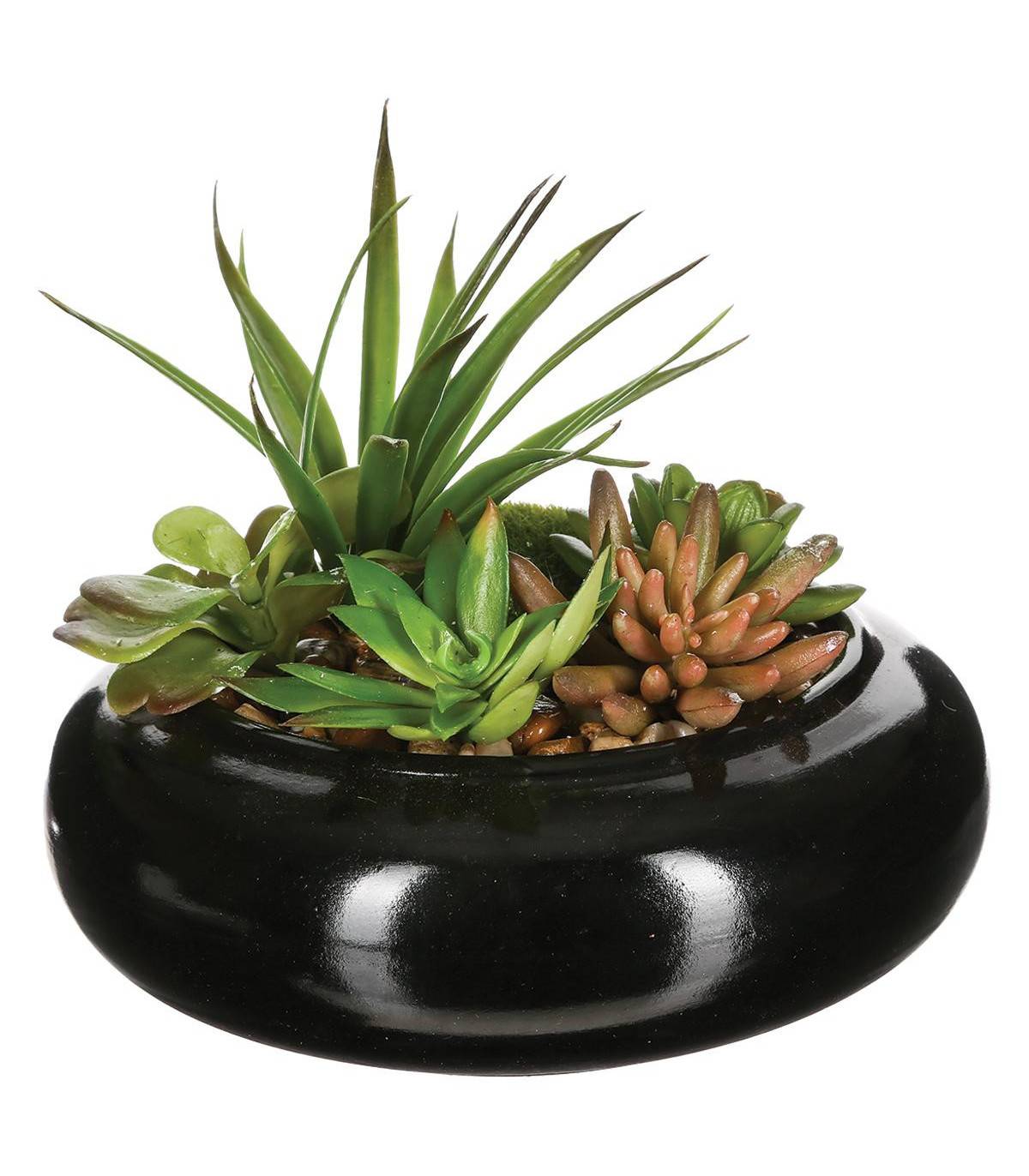 Composition de Plantes arificielles Vase en Céramique Noire D 20 cm - Imagen 1