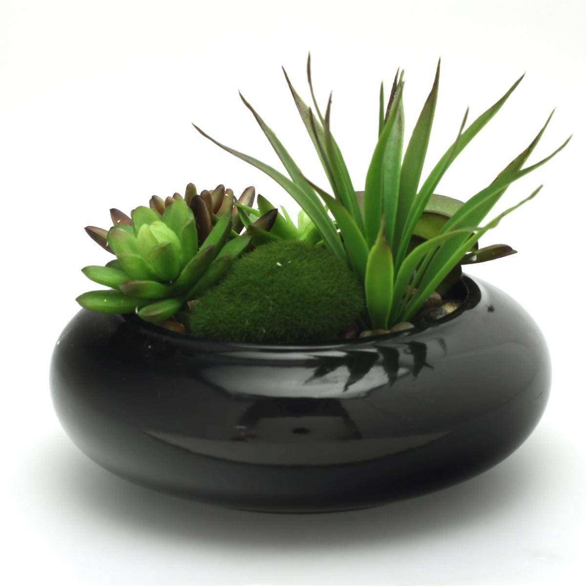 Composition de Plantes arificielles Vase en Céramique Noire D 20 cm - Imagen 3
