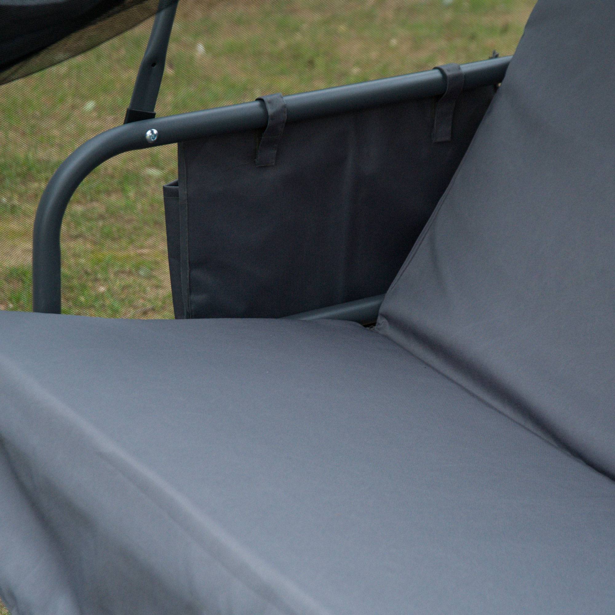 Outsunny - Balancelle de jardin convertible 3 places - matelas, moustiquaire intégrale zippée, toit,  rangement - métal époxy polyester gris - Outsunny - Imagen 8