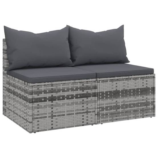 Canapés centraux de jardin et coussins 2 pcs | Canapé D'extérieur | Sofa De Jardin Gris Résine tressée Maison Chic - Image 1