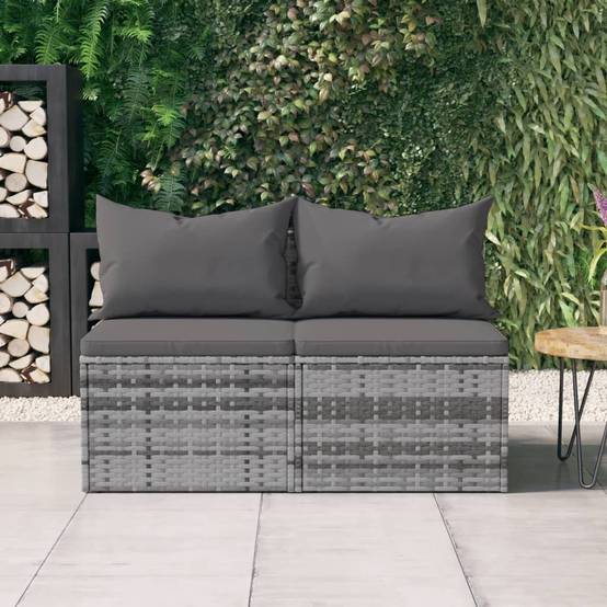Canapés centraux de jardin et coussins 2 pcs | Canapé D'extérieur | Sofa De Jardin Gris Résine tressée Maison Chic - Image 2