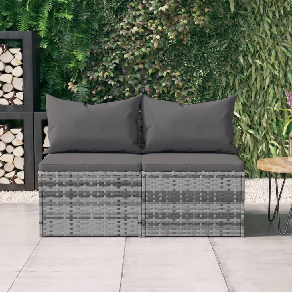 Canapés centraux de jardin et coussins 2 pcs | Canapé D'extérieur | Sofa De Jardin Gris Résine tressée Maison Chic - Image 2