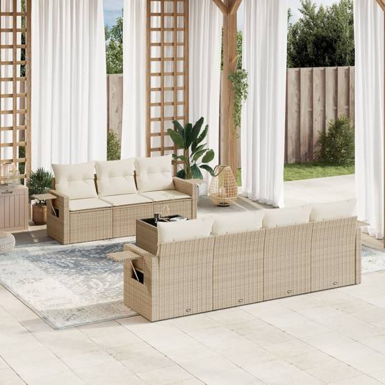 Salon de Jardin 7 Places Beige avec Rangement, Tablettes d'Appoint Pliables et Table Basse Verre – ComfortXL Outdoor Living - Image 1