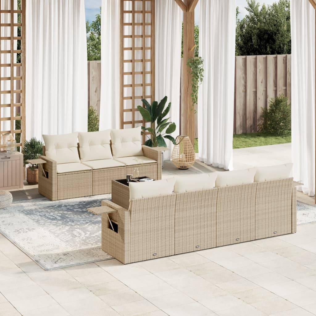 Salon de Jardin 7 Places Beige avec Rangement, Tablettes d'Appoint Pliables et Table Basse Verre – ComfortXL Outdoor Living - Image 1
