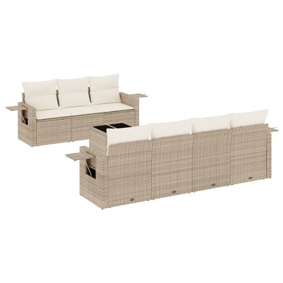 Salon de Jardin 7 Places Beige avec Rangement, Tablettes d'Appoint Pliables et Table Basse Verre – ComfortXL Outdoor Living - Image 2