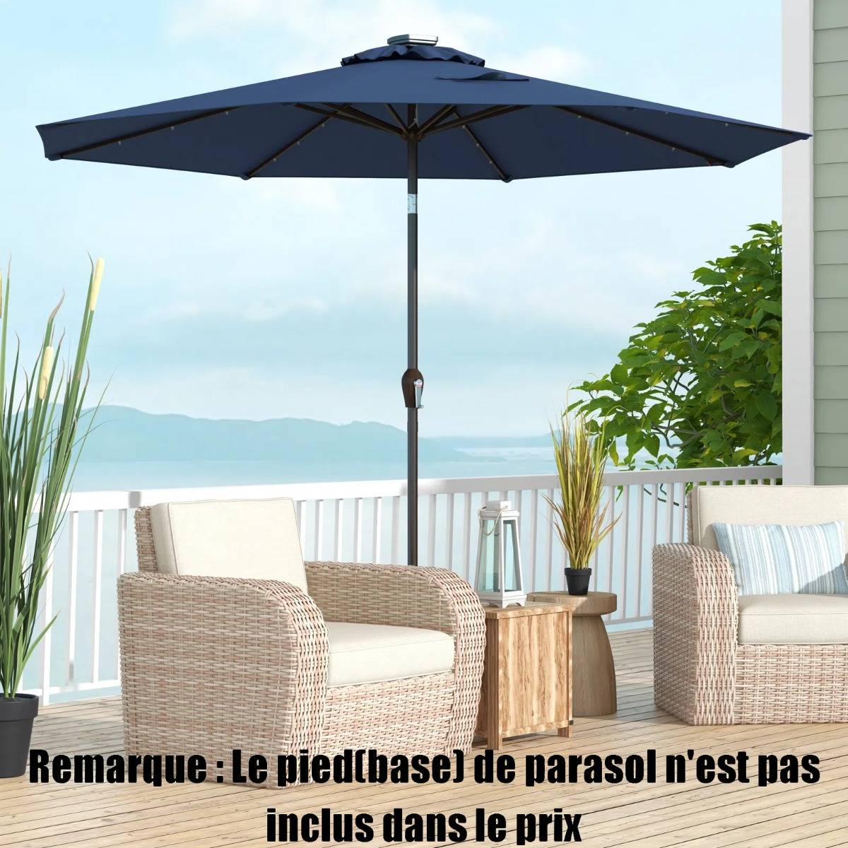Parasol Inclinable Dia. 300 cm avec 24 Lumières LED Dolaire en Scier Toile Polyester pour Jardin et Terrasse Bleu Foncé - Image 2