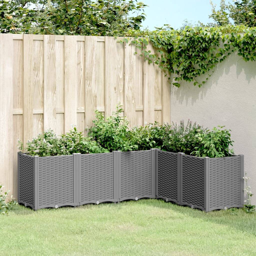 ComfortXL - Grand Bac à Fleurs Modulable Polypropylène pour Terrasse Carré Potager Aspect Rotin 160x120x53 cm Gris - ComfortXL Outdoor Living - Image 1