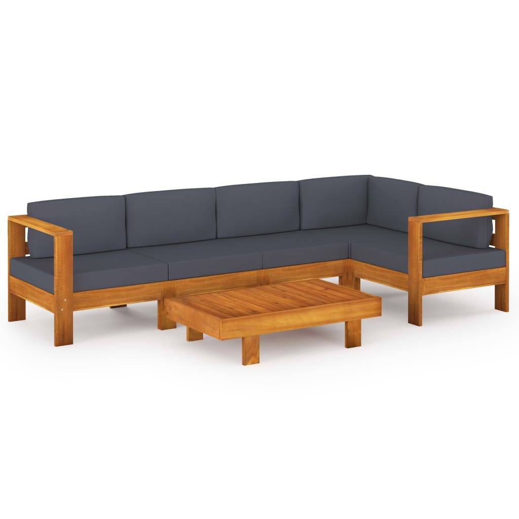 Helloshop26 - Salon de jardin meuble d'extérieur ensemble de mobilier 6 pièces avec coussins gris foncé bois d'acacia - Imagen 1