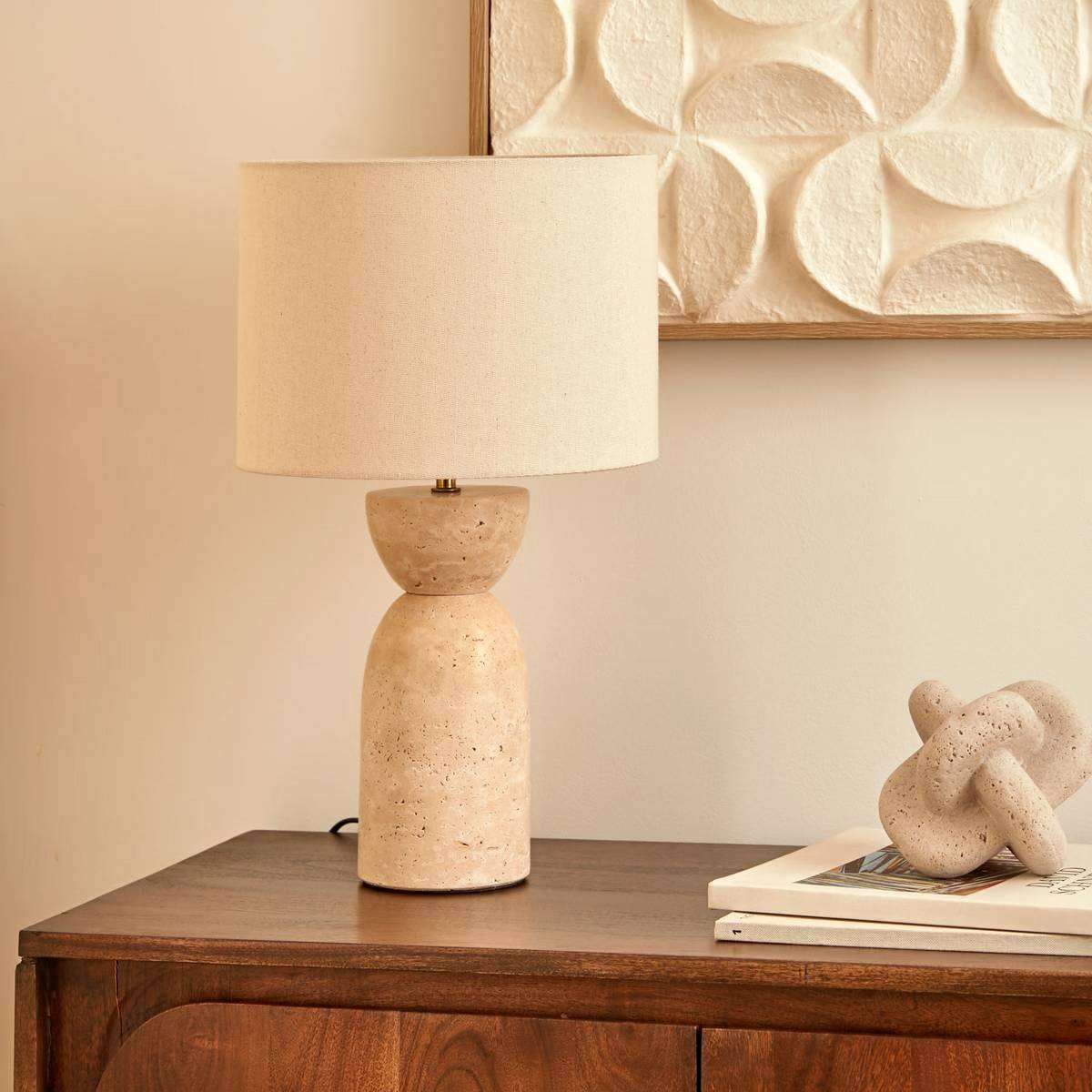 Lampe à Poser en Travertin "Erin" 47cm Beige - Image 5