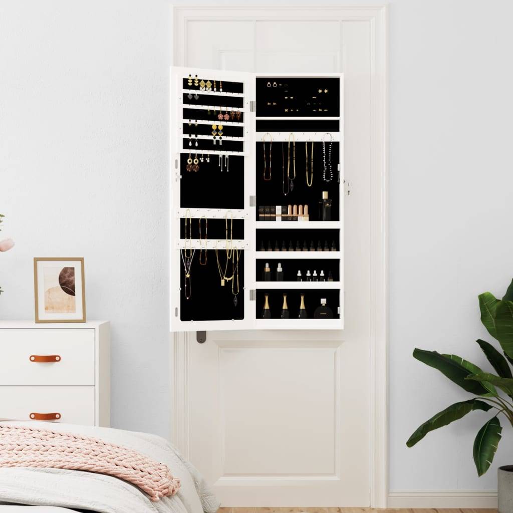 Maison Chic - Miroir Murale avec rangement - Armoire à bijoux avec miroir blanc 37,5x10x106 cm PC158 - Image 3