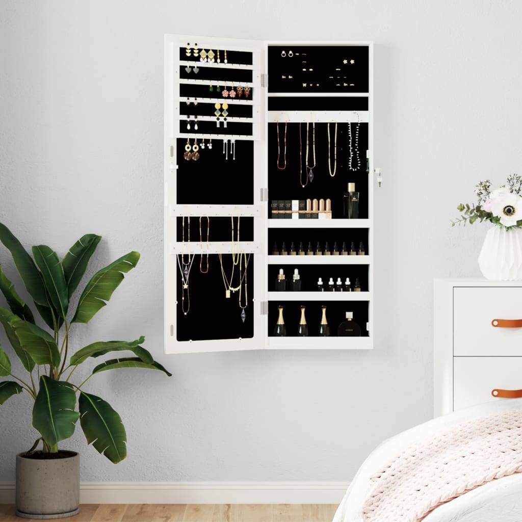 Maison Chic - Miroir Murale avec rangement - Armoire à bijoux avec miroir blanc 37,5x10x106 cm PC158 - Image 2