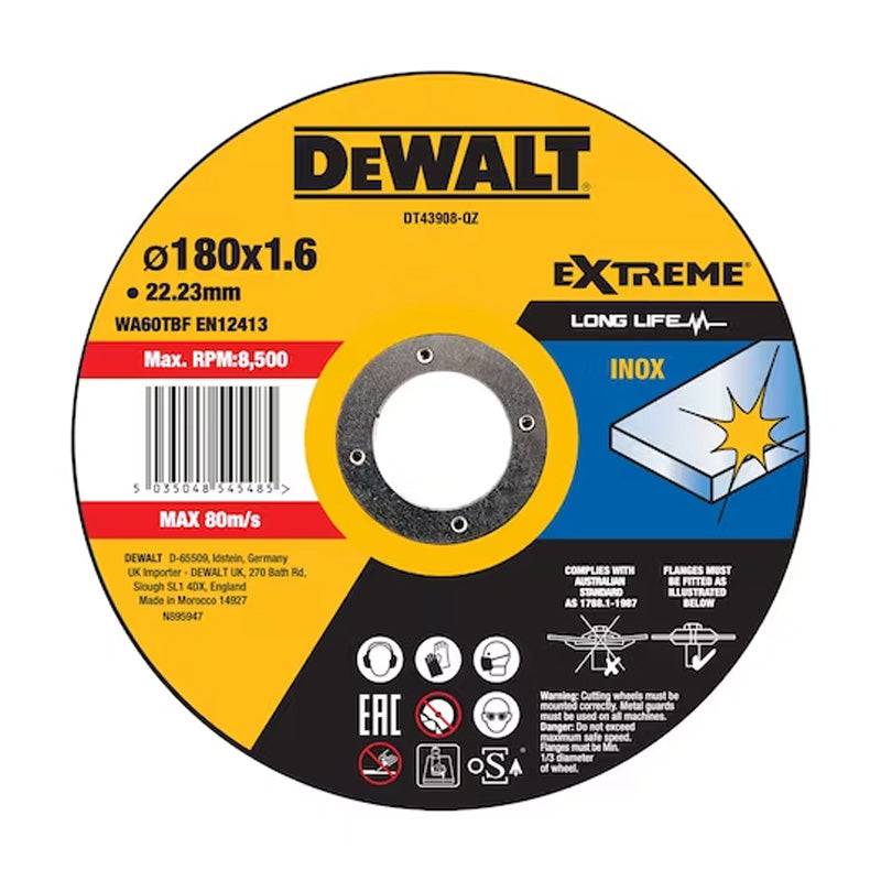 Dewalt - Disque à tronçonner l’inox Ø180x22,2mm DEWALT épaisseur 1.6 mm, moyeu plat Dewalt