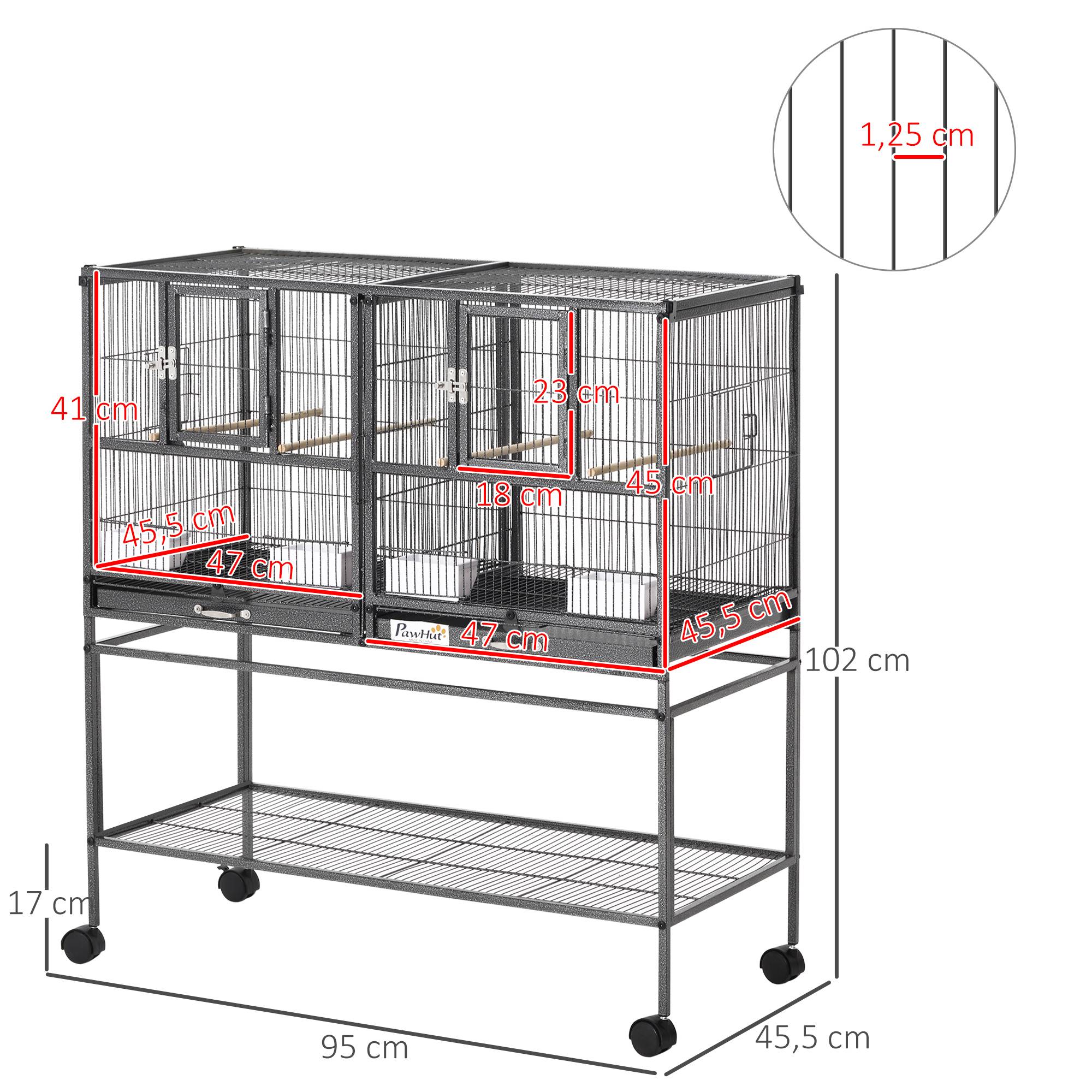 Cage à oiseaux avec séparation mangeoire et perchoir 95L x 45,5l x 102H cm Noir et Gris - Image 5