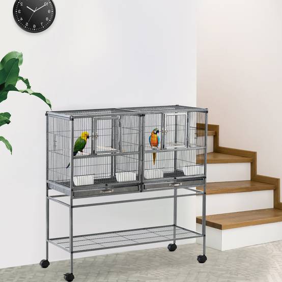 Cage à oiseaux avec séparation mangeoire et perchoir 95L x 45,5l x 102H cm Noir et Gris - Image 4