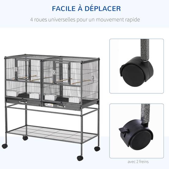 Cage à oiseaux avec séparation mangeoire et perchoir 95L x 45,5l x 102H cm Noir et Gris - Image 8
