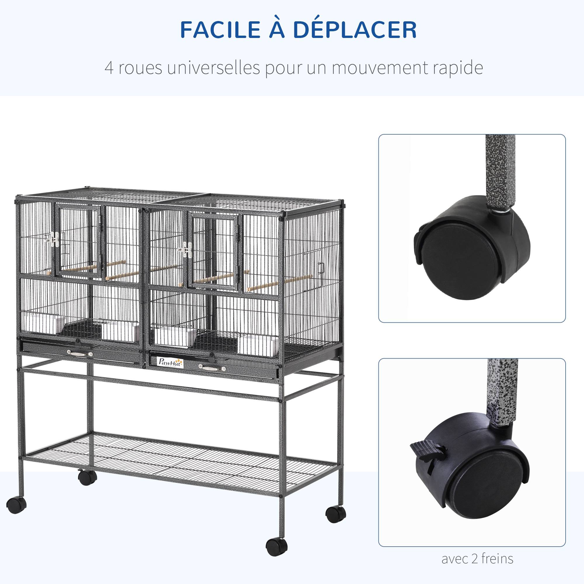 Cage à oiseaux avec séparation mangeoire et perchoir 95L x 45,5l x 102H cm Noir et Gris - Image 8
