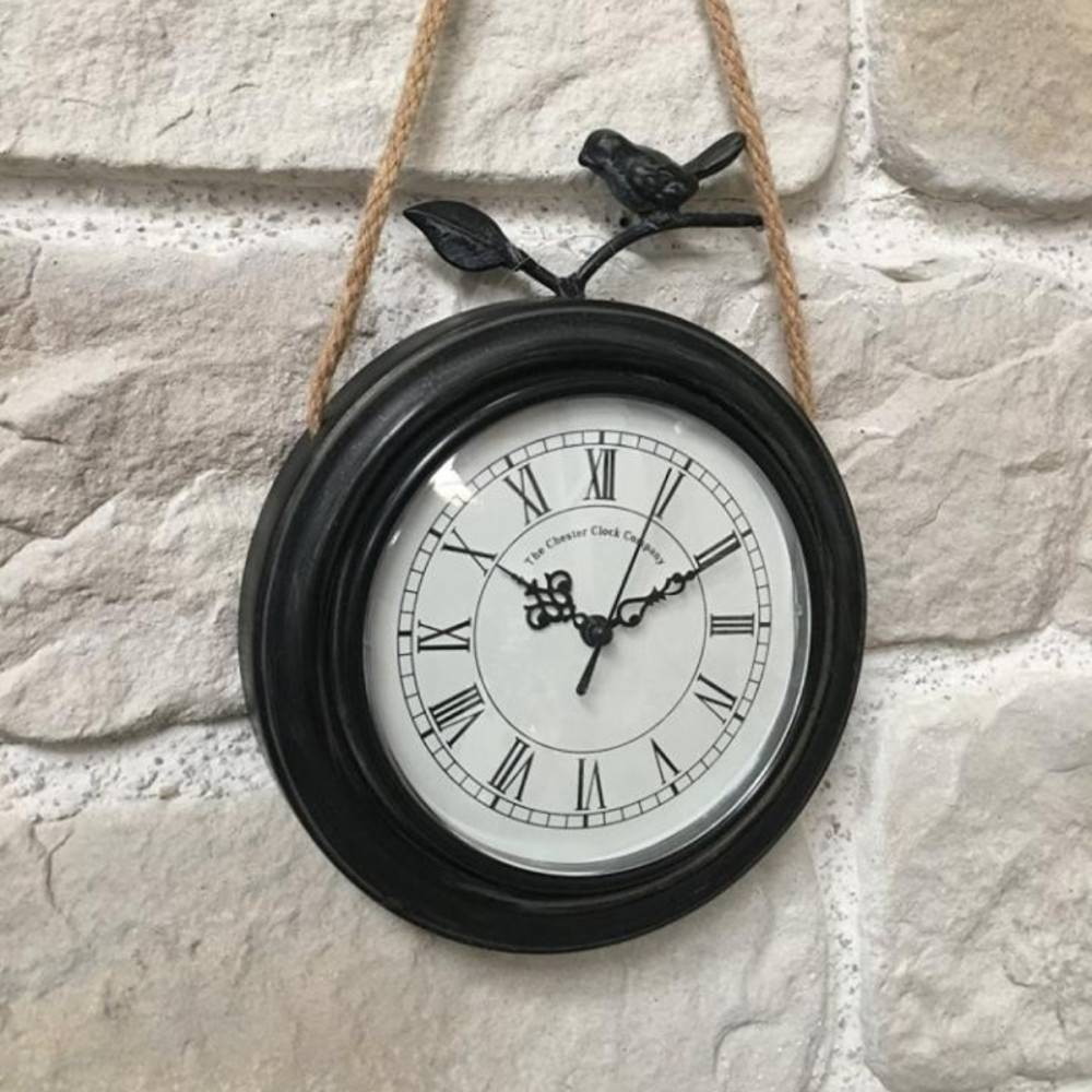 ~ Horloge murale décorative vintage oiseau métal noir blanc Ø20.5cm Chemin de campagne - Imagen 3