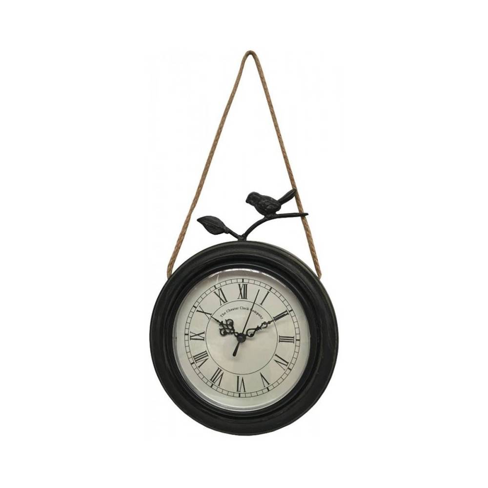 ~ Horloge murale décorative vintage oiseau métal noir blanc Ø20.5cm Chemin de campagne - Imagen 1