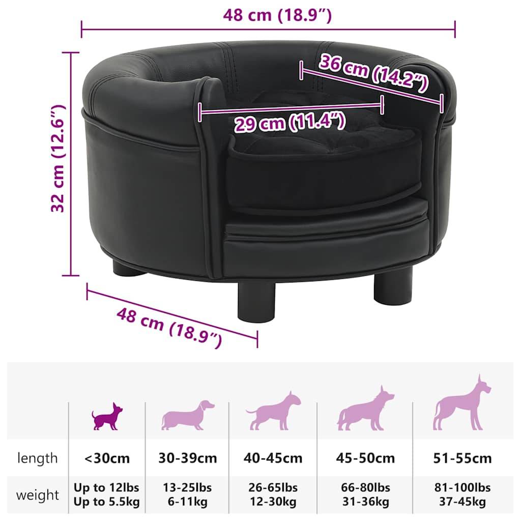 Vidaxl - Canapé pour chien Noir 48x48x32 cm Peluche et similicuir vidaXL 170957 - Imagen 3