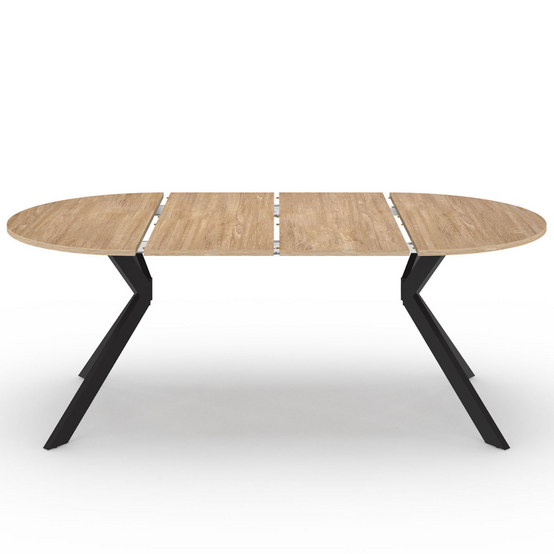 Table à manger extensible ronde ALIX 4-10 personnes pied araignée bois et noir 110-200 cm - Image 3