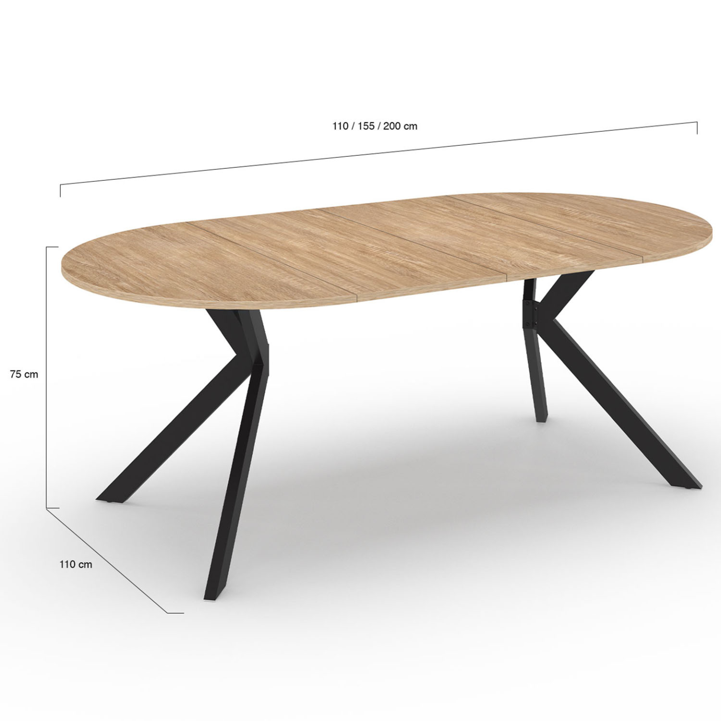 Table à manger extensible ronde ALIX 4-10 personnes pied araignée bois et noir 110-200 cm - Image 5