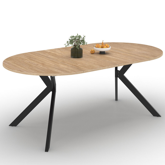 Table à manger extensible ronde ALIX 4-10 personnes pied araignée bois et noir 110-200 cm - Image 2