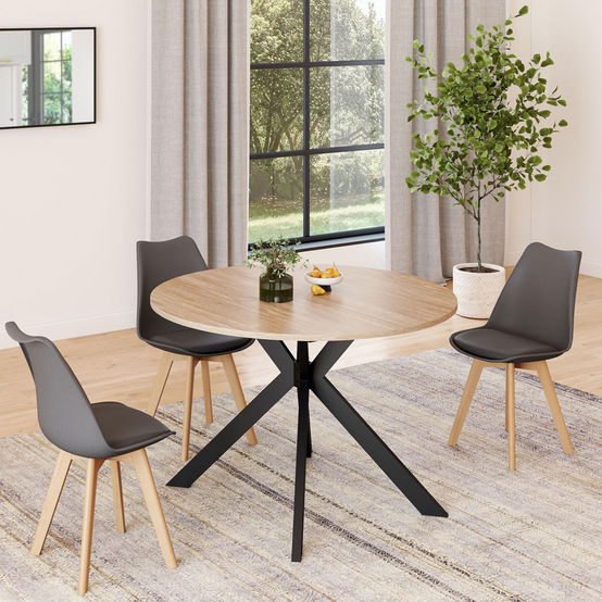 Table à manger extensible ronde ALIX 4-10 personnes pied araignée bois et noir 110-200 cm - Image 4