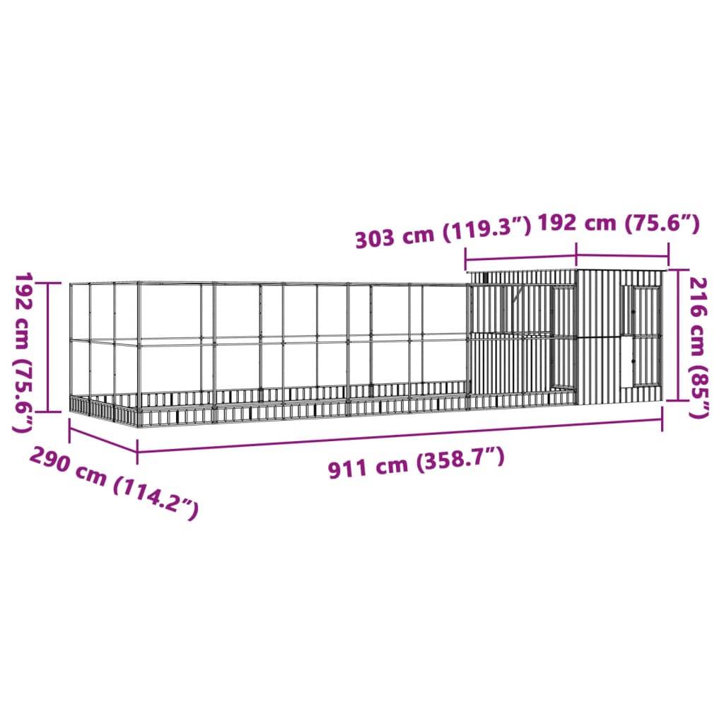 Volière Extérieure Acier Galvanisé XXL Oiseaux Jardin 911x303cm Argent - ComfortXL Outdoor Living - Image 8
