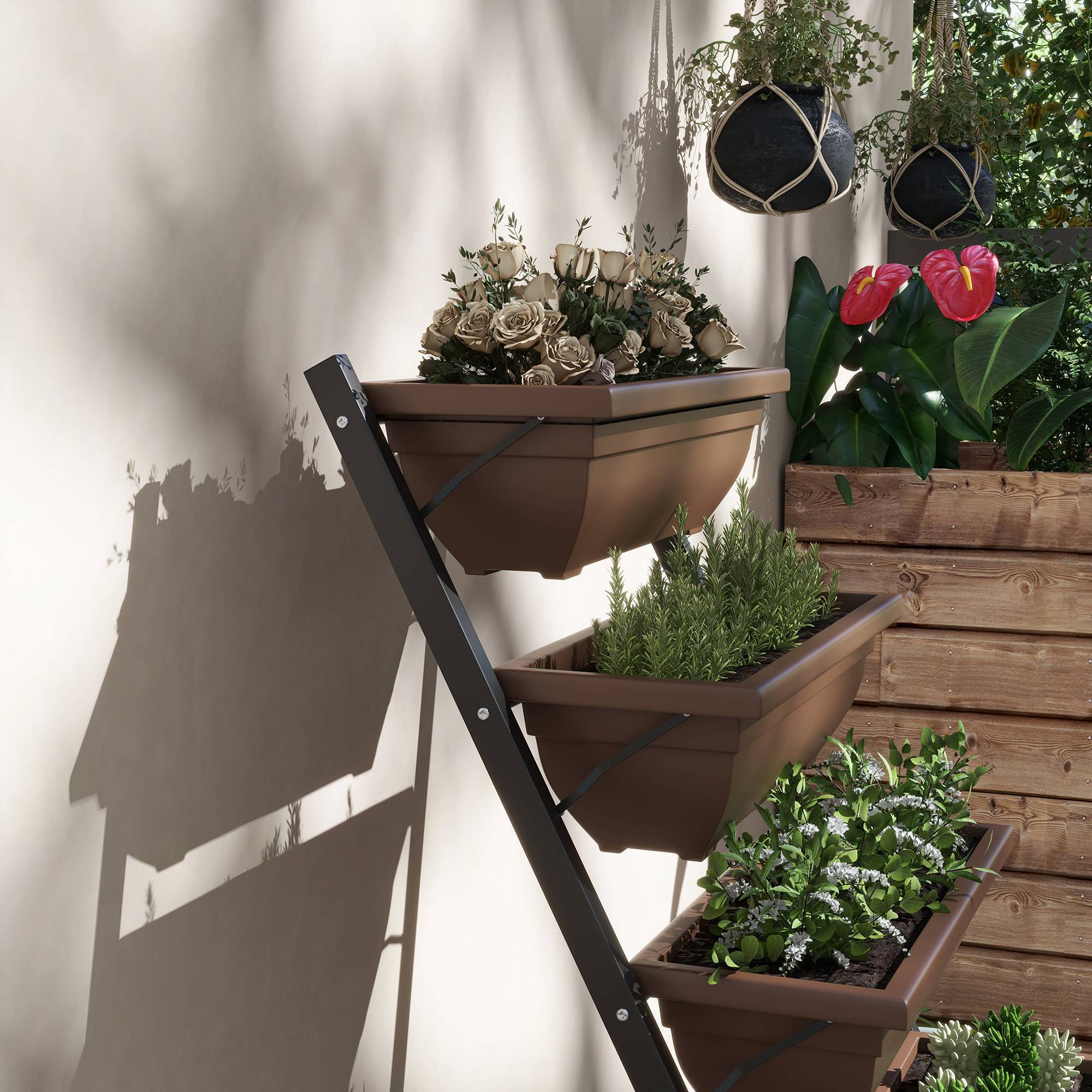 PANGIVO - Jardinière verticale acier et plastique marron 63 x 55 x 120 cm - PANGIVO - Image 9