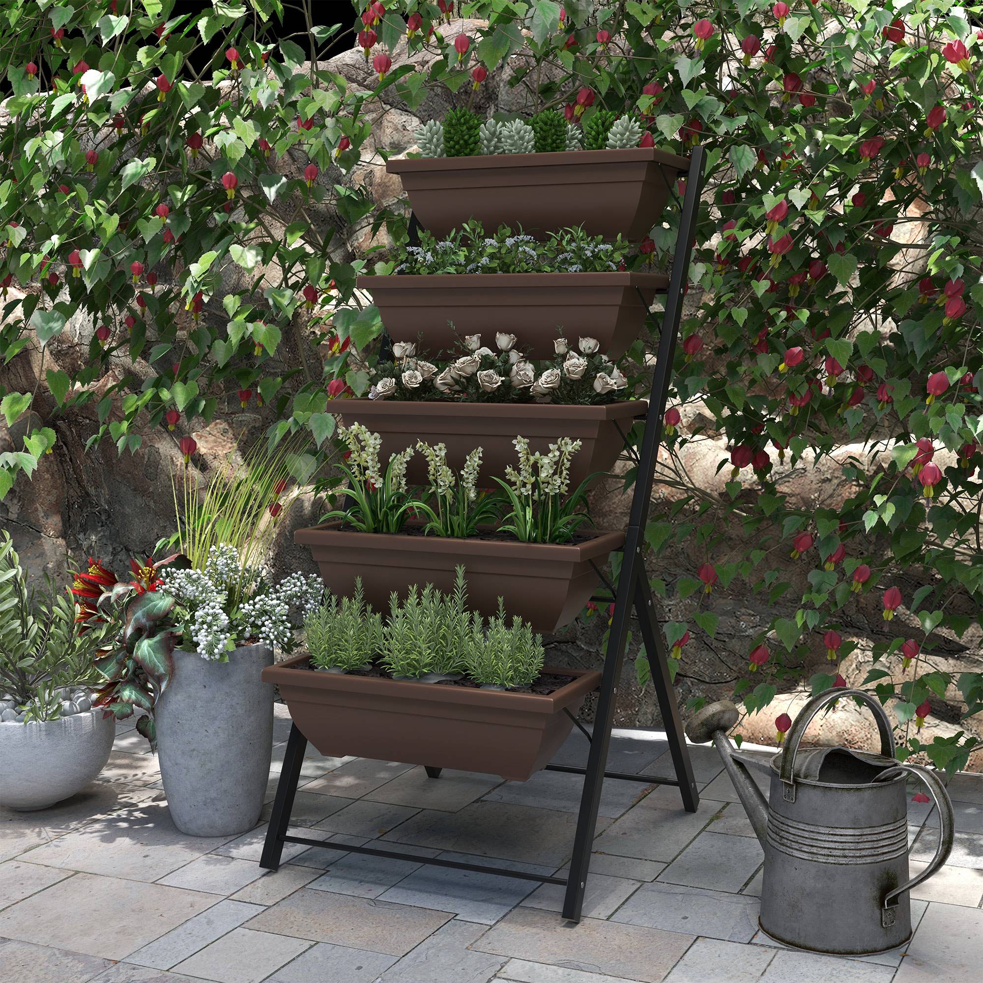 PANGIVO - Jardinière verticale acier et plastique marron 63 x 55 x 120 cm - PANGIVO - Image 4
