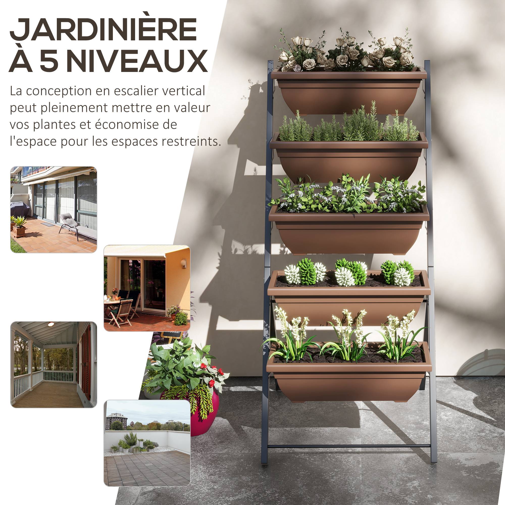 PANGIVO - Jardinière verticale acier et plastique marron 63 x 55 x 120 cm - PANGIVO - Image 6