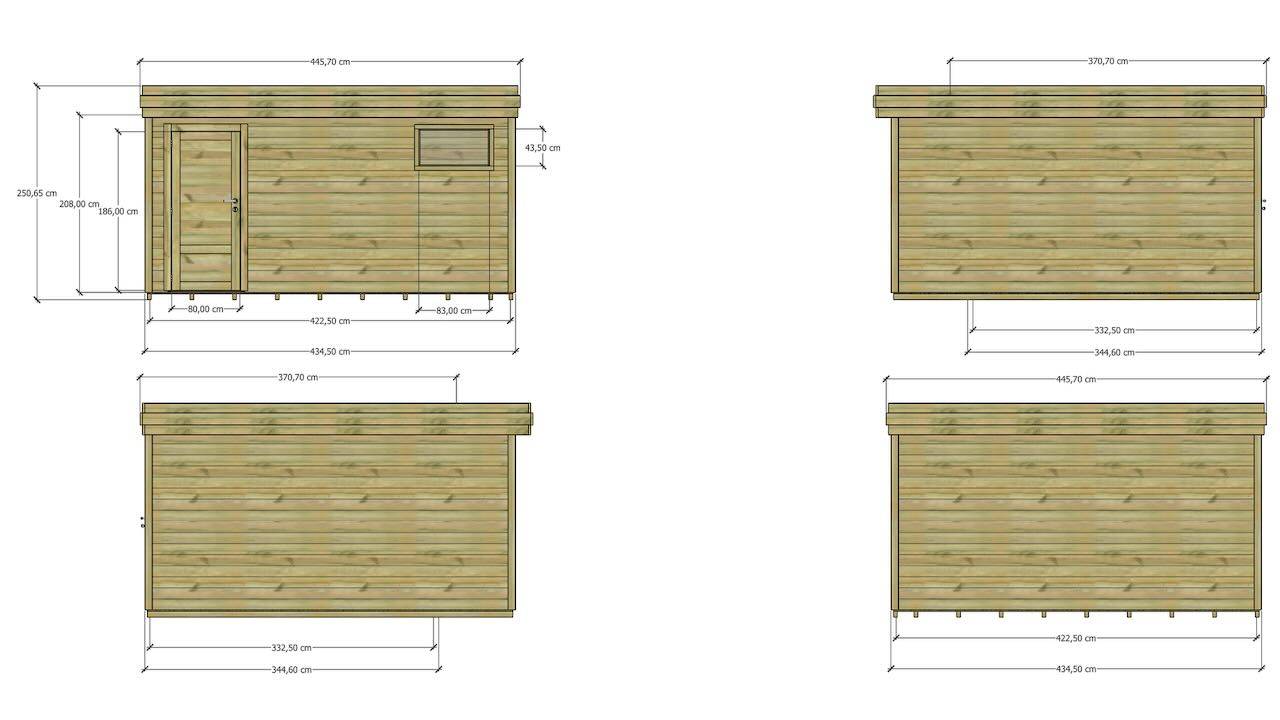 ABRI DE JARDIN bois autoclave 27mm - 4,34x4,34m / 19m2 - Bac acier - Plancher bois - Image 4