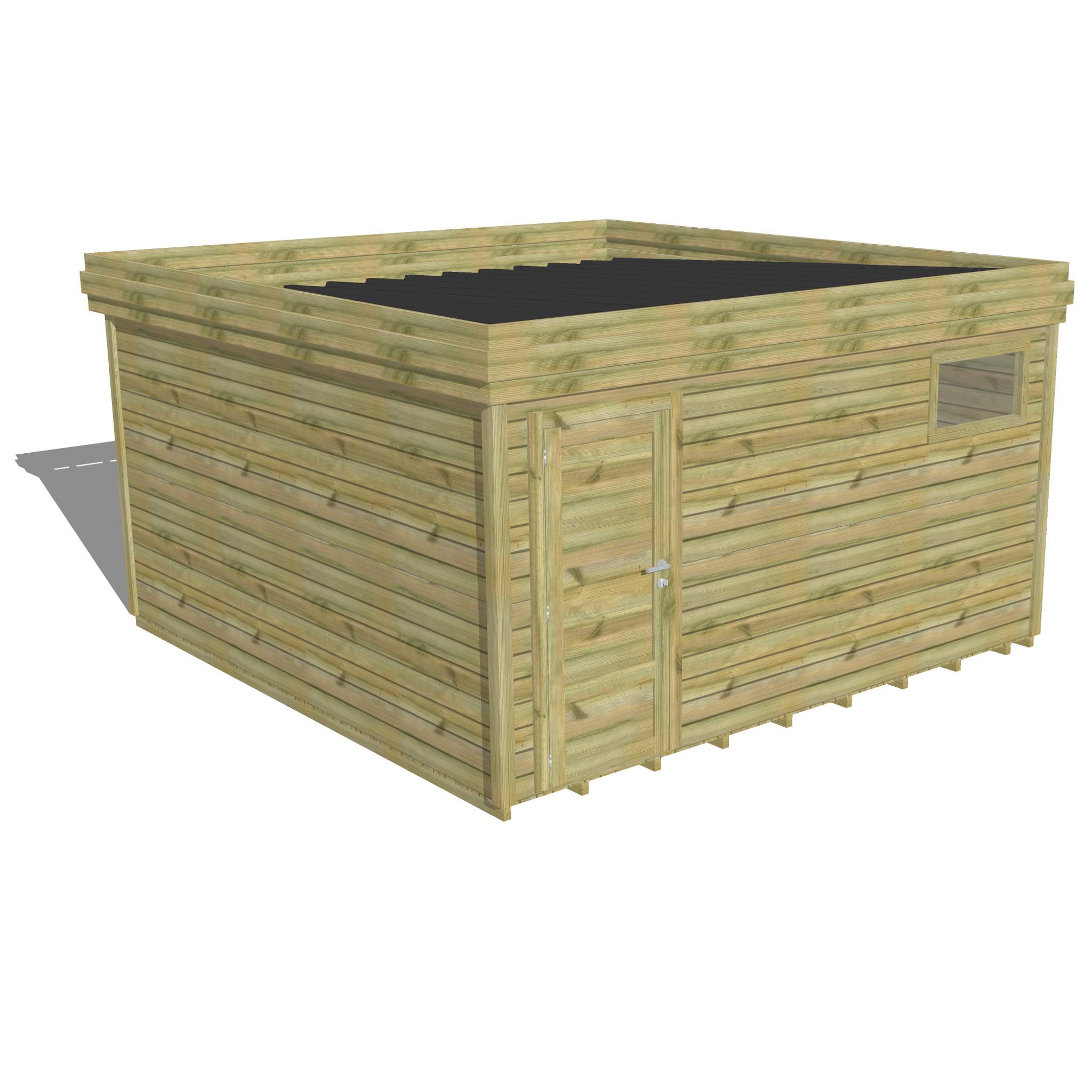 ABRI DE JARDIN bois autoclave 27mm - 4,34x4,34m / 19m2 - Bac acier - Plancher bois - Image 1