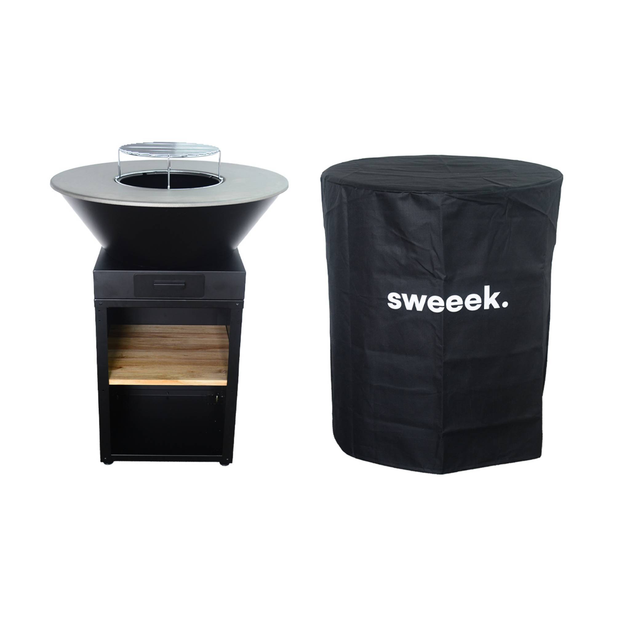 sweeek - Brasero barbecue Ø81.5cm avec grille de cuisson. espace de stockage pour le bois + Housse en polyester | sweeek - Image 2