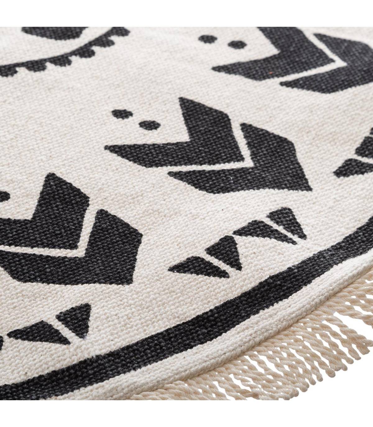 Tapis Rond Noir et Blanc en Coton D 120 cm - Imagen 2